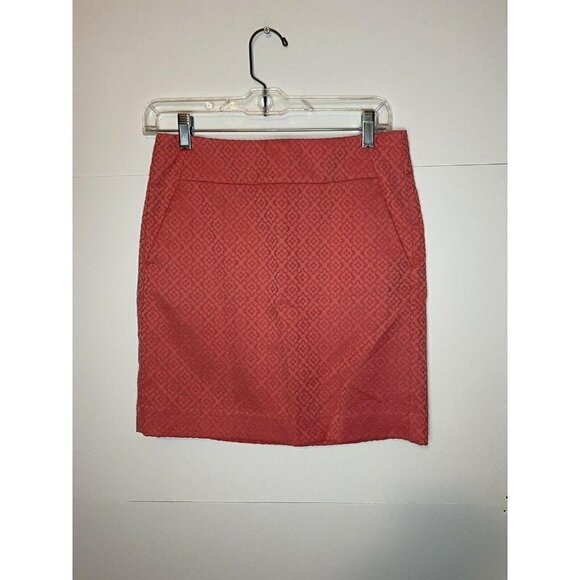 Ann Taylor Petite Sz 00P Textured Pencil Skirt Pink Geometric Pattern - Picture 1 of 4